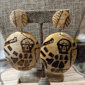 Hand carved dangle earrings, unique!